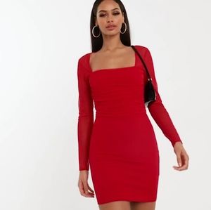Femme Luxe square neck sheer sleeve bodycon dress
